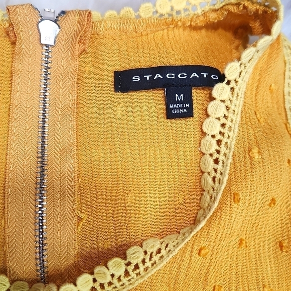 Anthropologie Staccato Marigold Swiss Dot Lace Trim Rayon Racer Tanktop - Picture 4 of 5